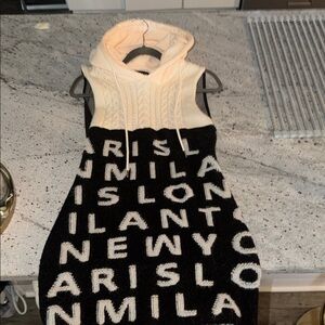 AKIRA Cream and Black Cable Knit Hooded Sweater
